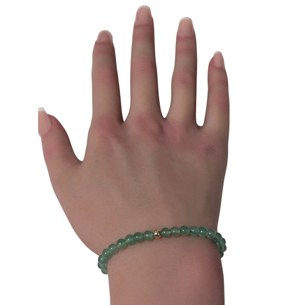 Aventurine Gemstone Beaded Stretch Bracelet with 14K Gold Accent Bead Handmade - Picture 6 of 6